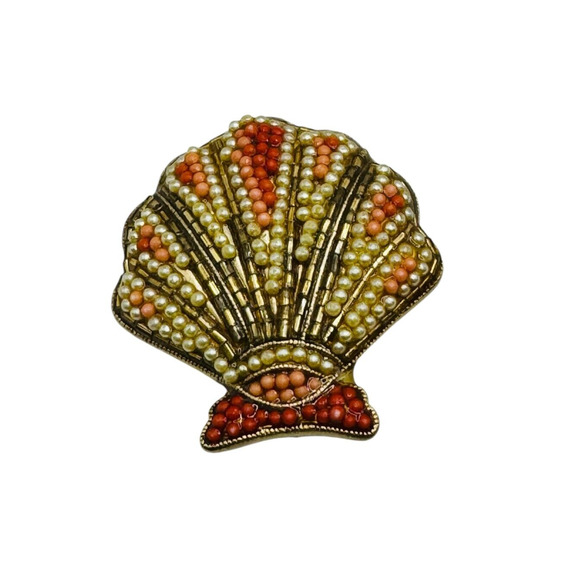 Vintage Liz Claiborne Sea Shell Brooch Pin Signed LC 2x2" - Picture 4 of 6